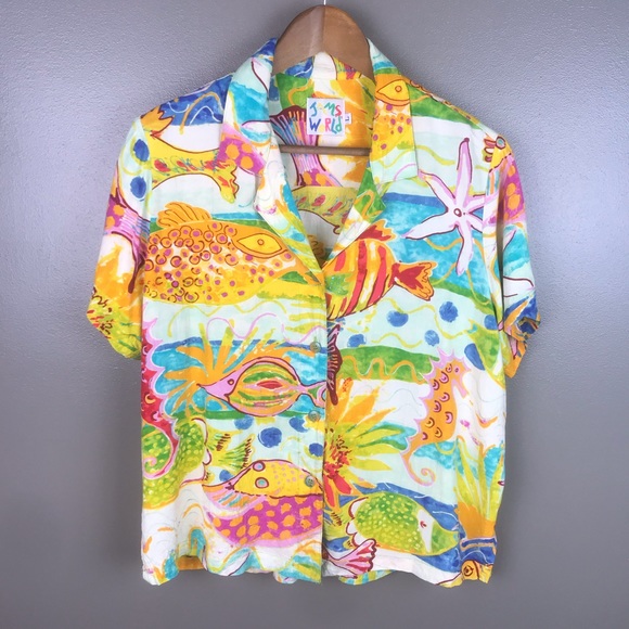 Jams World Tops - JAMS WORLD Vintage Hawaiian Shirt Multi Color Fish